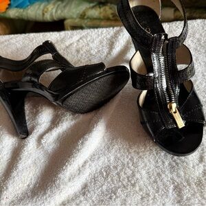 Michael Kors Black Strappy Heels with Zipper Detail